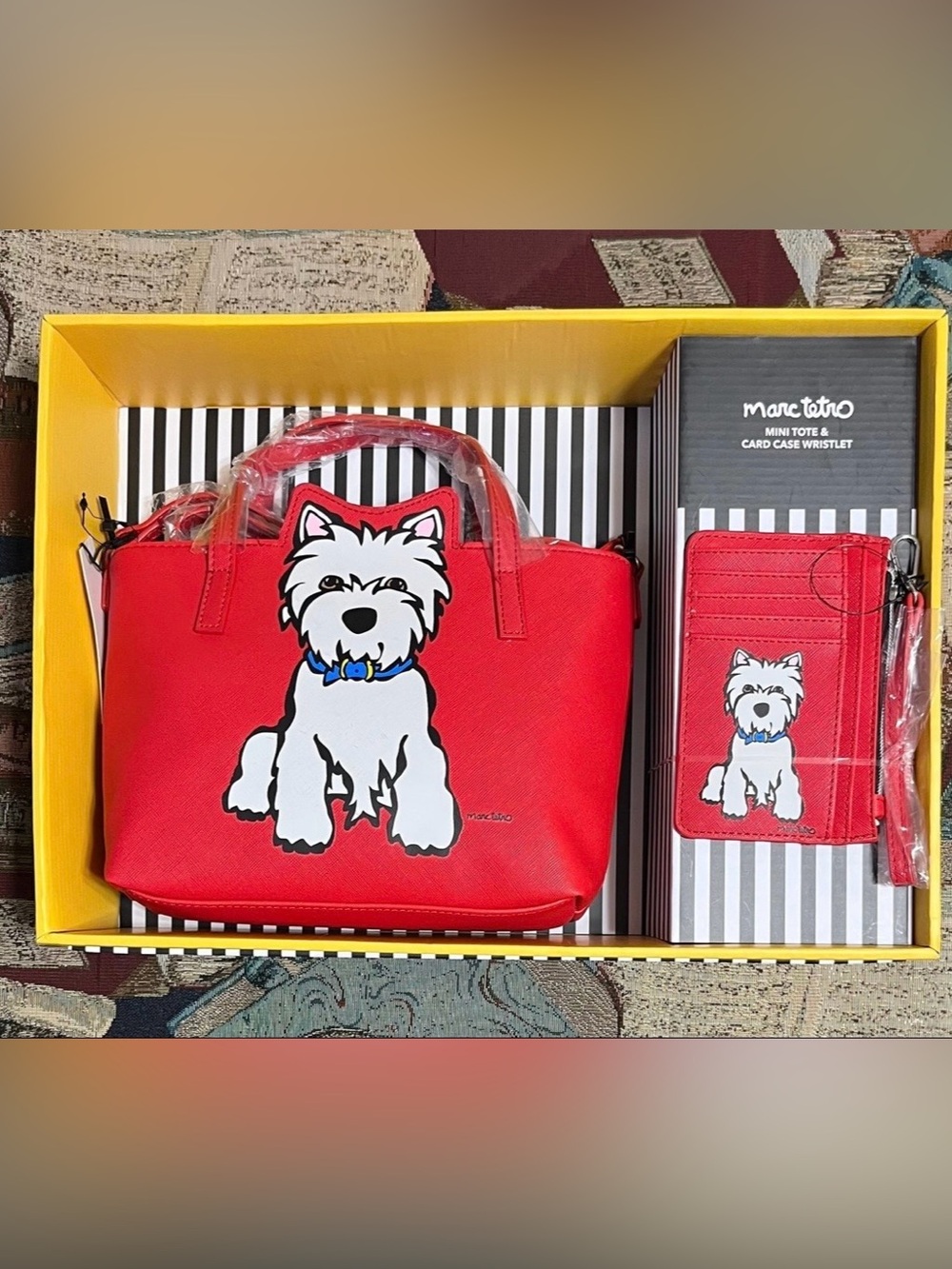 Marc Tetro White Westie Terrier Dog Pop Art Red Mini Tote Card Case Wristlet Set
